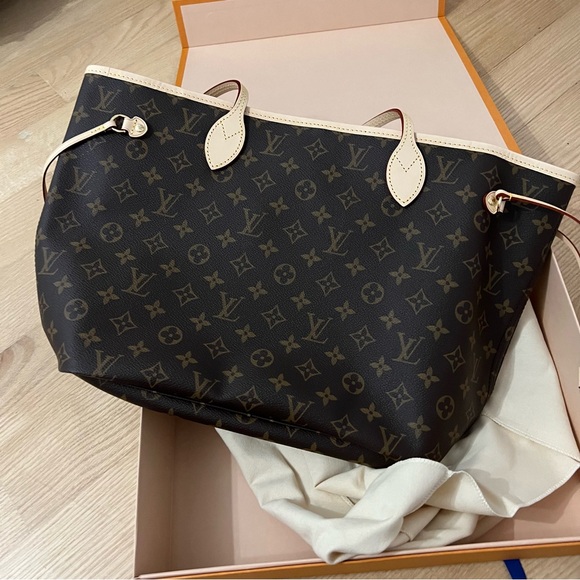 LOUIS VUITTON MONOGRAM NEVERFULL MM PIVOINE SHOULDER BAG TOTE - Picture 3 of 9